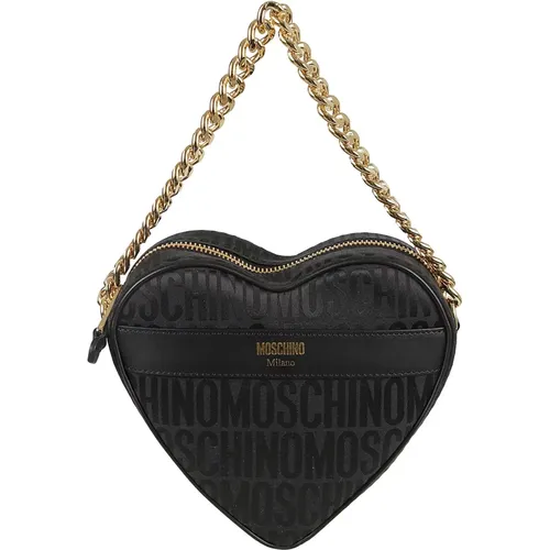 Handbags,Schwarze Leder Umhängetasche mit Logo Muster - Moschino - Modalova