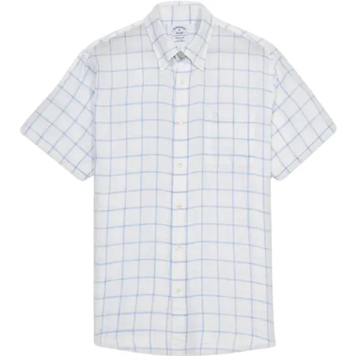 Weißes Leinenkaro-Sportshirt mit Button-Down-Kragen , Herren, Größe: M - Brooks Brothers - Modalova