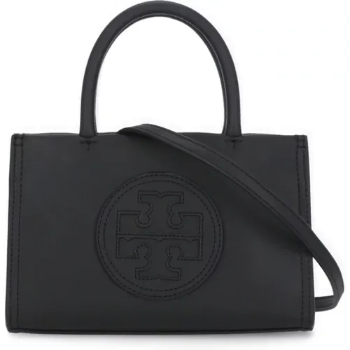 Schwarze Eco-Leder Einkaufstasche mit Doppeltem T-Logo,Schwarze Lederhandtasche mit Magnechem Verschluss - TORY BURCH - Modalova