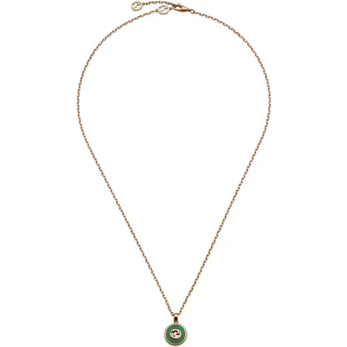 Interlocking Halskette in Roségold, grünem Achat und Diamant - Gucci - Modalova