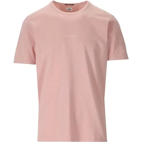 Locker sitzendes rosa Baumwoll-T-Shirt , Herren, Größe: M - C.P. Company - Modalova