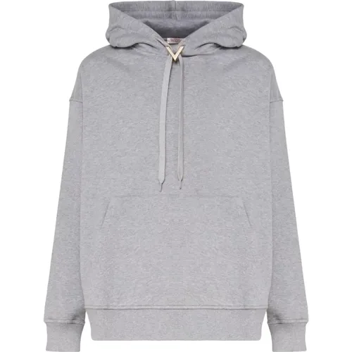 Hoodies, male, , Size: L Melange Grey Cotton Hooded Sweatshirt - Valentino Garavani - Modalova