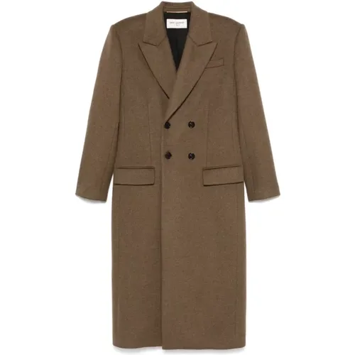 Double-Breasted Wool and Cashmere Coat , female, Sizes: M - Saint Laurent - Modalova