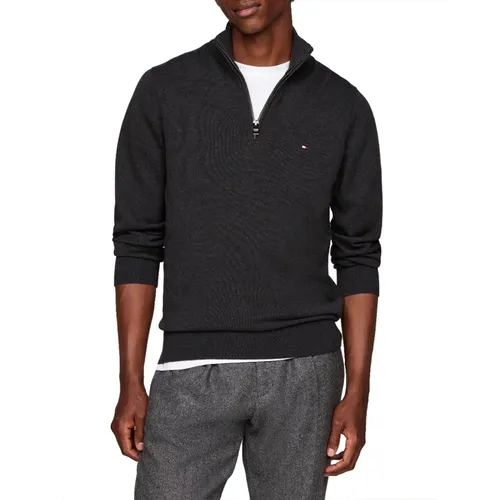 Zip-throughs, male, , Size: 2XL Grey Cotton Cashmere Wool Sweater - Tommy Hilfiger - Modalova