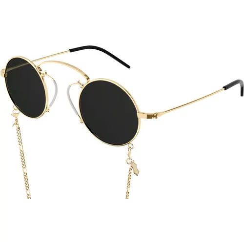Gold/Grey Sunglasses with Gold Chain , female, Sizes: 44 MM - Gucci - Modalova