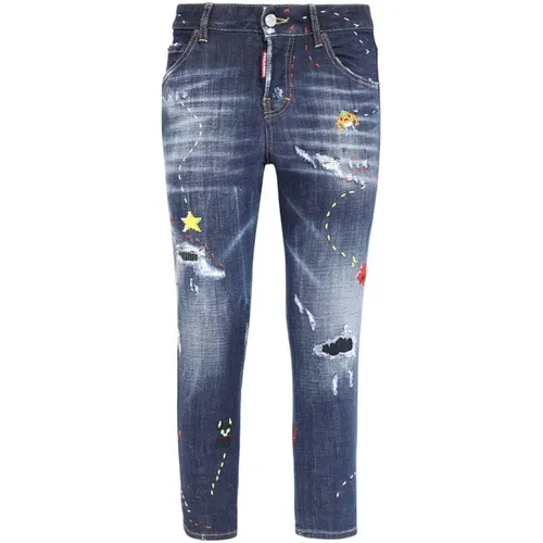 Stylische Cropped Jeans mit Distressed Details , Damen, Größe: 3XS - Dsquared2 - Modalova