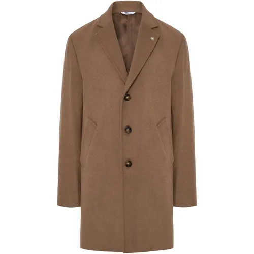 Single-Breasted Coats, male, , Size: 2XL Buttoned Camel Coat - Manuel Ritz - Modalova