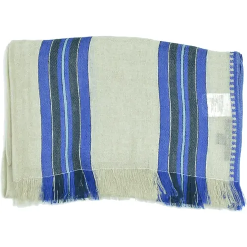 Winter Scarves, unisex, , Size: ONE SIZE Striped Linen Fringed Pashmina Scarf - Max Mara - Modalova