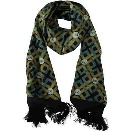 Winter Scarves, male, , Size: ONE SIZE Silk Scarf with Logo Details - Dolce & Gabbana - Modalova