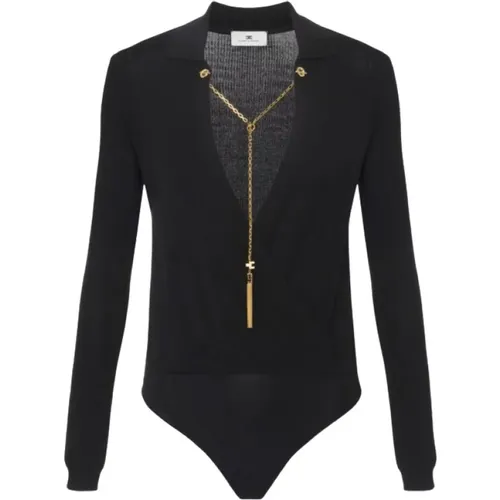 Body, female, , Size: S Knit Bodysuit with Jeweled Detail - Elisabetta Franchi - Modalova