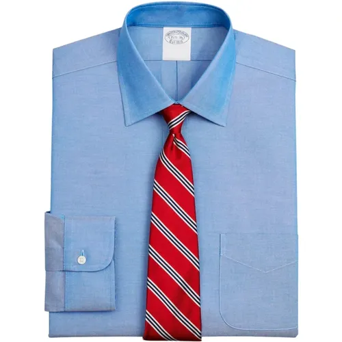 Mittelblaues Traditionelles Stretch-Supima-Baumwoll-Nicht-Bügeln-Hemd mit Ainsley-Kragen , Herren, Größe: S - Brooks Brothers - Modalova