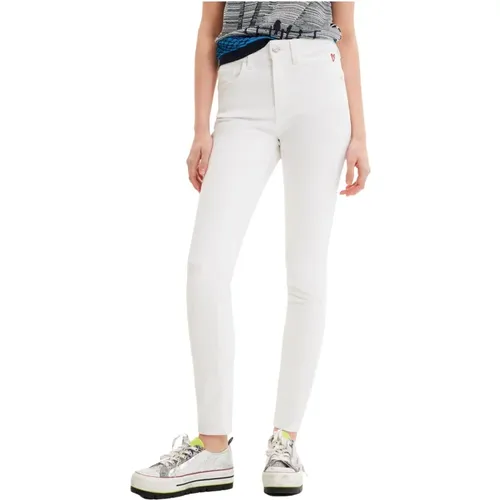 Weiße Jeans mit Reißverschluss und Knopfverschluss , Damen, Größe: XS - Desigual - Modalova