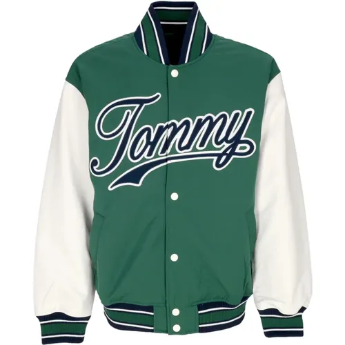 Bomber Jackets, male, , Size: L Color Block College Jacket Green - Tommy Hilfiger - Modalova