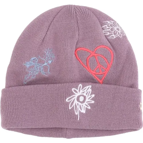 Beanies, female, , Size: ONE SIZE Embroidered Lilac Beanie Women's Hat - Obey - Modalova