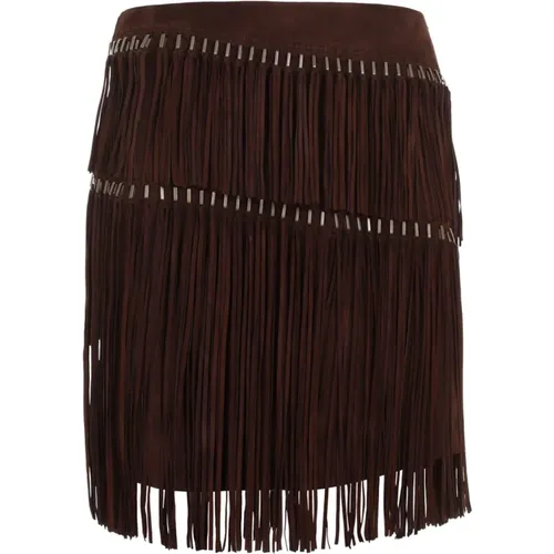 Suede Fringed Skirt , female, Sizes: S - Ralph Lauren - Modalova