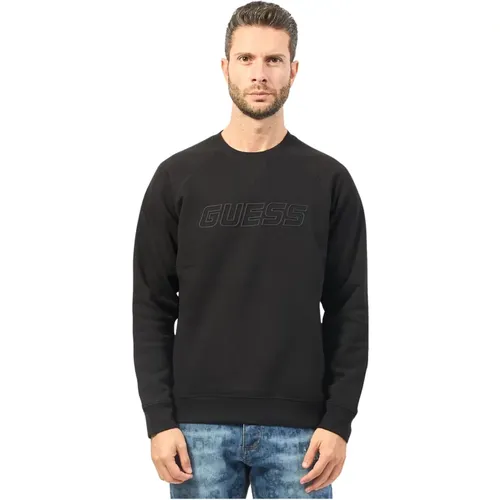 Schwarzer Crewneck Pullover mit Frontlogo , Herren, Größe: M - Guess - Modalova