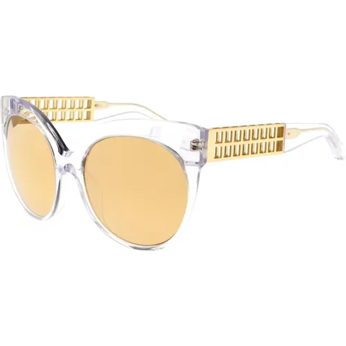 Sunglasses, female, , Size: 59 MM Clear Yellow Gold Sunglasses with Gold Mirror - Linda Farrow - Modalova