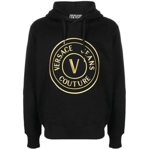 Schwarzer Baumwoll-Logo-Kapuzenpullover , Herren, Größe: L - Versace Jeans Couture - Modalova