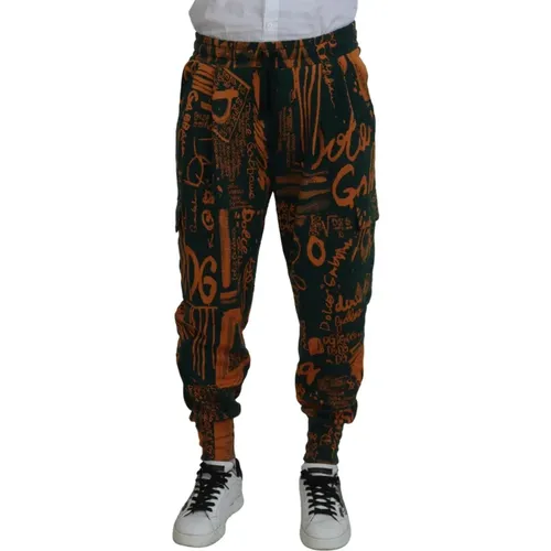 Sweatpants, male, , Size: M Logo Print Silk Cargo Jogger Pants - Dolce & Gabbana - Modalova