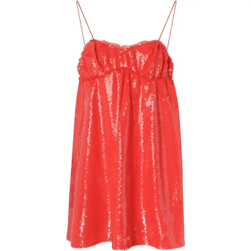 Rotes Pailletten Mini Kleid , Damen, Größe: S - Ganni - Modalova