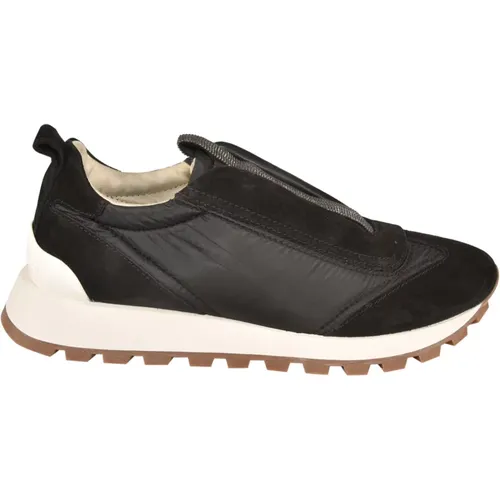 Leather Slip-On Sneakers with Monili Chain Detail , female, Sizes: 4 UK - BRUNELLO CUCINELLI - Modalova