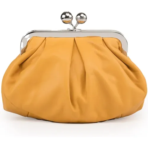 Golden Leather Clutch with Metal Details , female, Sizes: ONE SIZE - Max Mara Weekend - Modalova