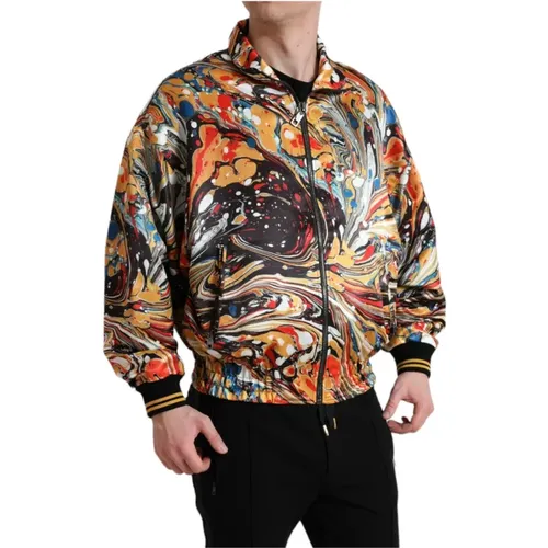 Bomber Jackets, male, , Size: L Abstract Polyester Bomber Jacket - Dolce & Gabbana - Modalova