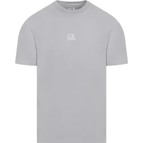 Graues Baumwoll-T-Shirt mit Logo-Stickerei , Herren, Größe: S - C.P. Company - Modalova
