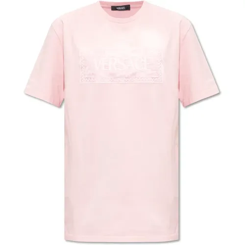 T-Shirt mit Logo , Damen, Größe: M - Versace - Modalova