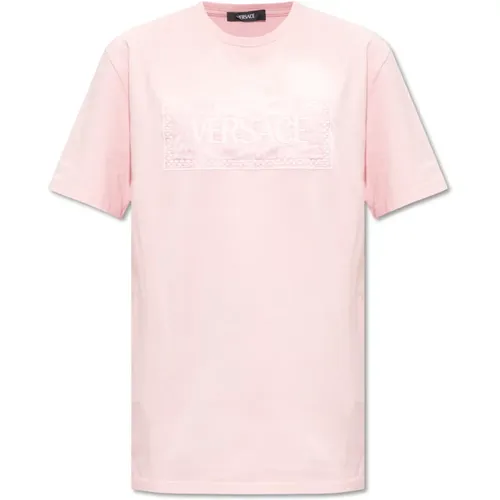 T-Shirt mit Logo , Damen, Größe: S - Versace - Modalova