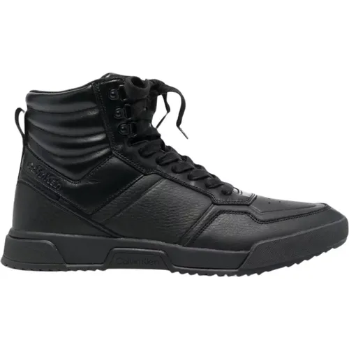 Schwarze Leder High Top Sneakers , Herren, Größe: 45 EU - Calvin Klein - Modalova