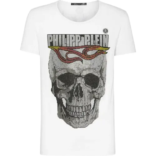 T-Shirts, male, , Size: 2XL Flame T-shirt with Crystal Skull Print - Philipp Plein - Modalova