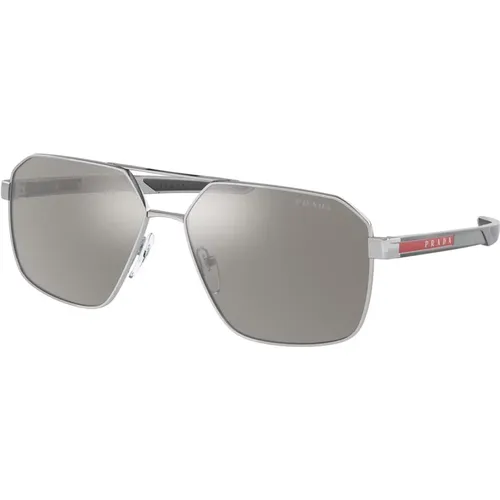 Sunglasses, male, , Size: 60 MM Silver/Light Grey Sunglasses PS 55Ws - Prada - Modalova