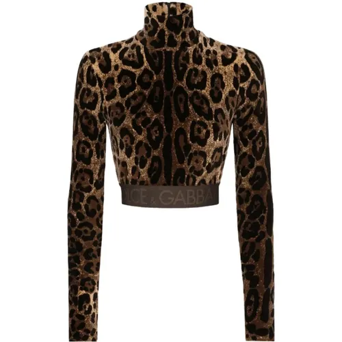 Leopard-print high-neck blouse , female, Sizes: S - Dolce & Gabbana - Modalova
