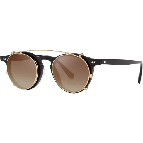 Gold/Dark Brown Clip-On Sunglasses , unisex, Sizes: 45 MM - Oliver Peoples - Modalova