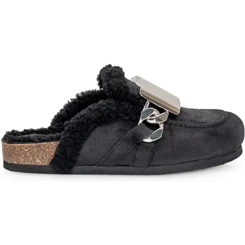 Schwarze Wildleder-Mules mit Sherling-Details - JW Anderson - Modalova