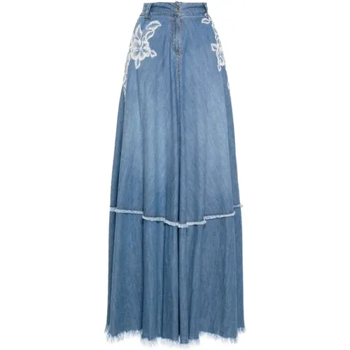 Embroidered A-Line Denim Skirt , female, Sizes: XS - Ermanno Scervino - Modalova