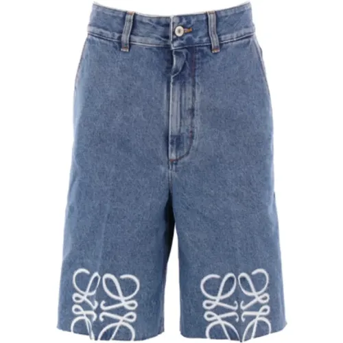 Blaue Denim Cut-Out Shorts mit Anagramm-Details - Loewe - Modalova