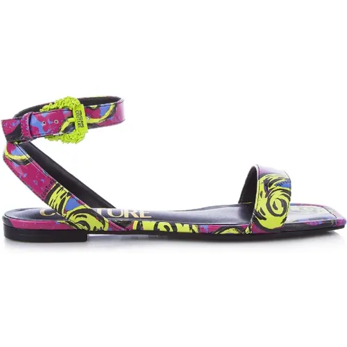 Flat Sandals, female, , Size: 9 US Couture Print Flat Sandals - Size 38 - Versace Jeans Couture - Modalova