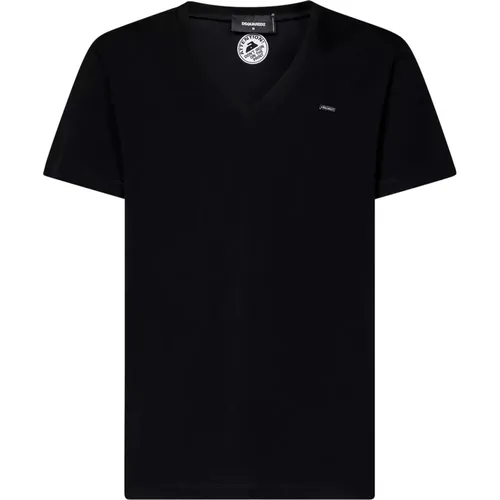 V-Neck T-Shirt with Logo Plate , male, Sizes: XL - Dsquared2 - Modalova