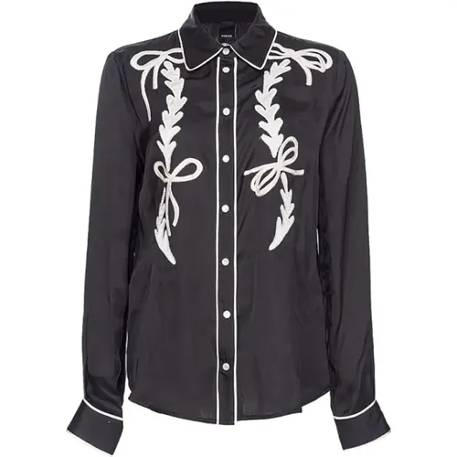 Satin Embroidered Shirt , female, Sizes: S, XS - pinko - Modalova