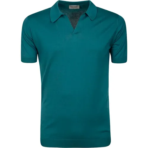 Green Cotton Polo Shirt V-Neck , male, Sizes: L, 2XL, XL, S, M - John Smedley - Modalova