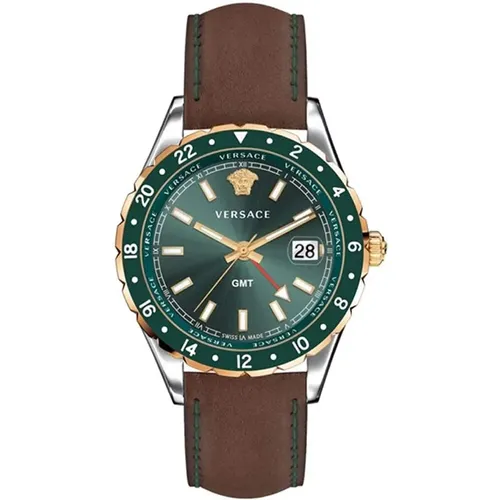 Swiss Hellenyium GMT Leather Watch , unisex, Sizes: ONE SIZE - Versace - Modalova