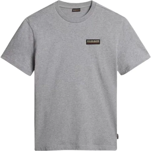 T-Shirts, female, , Size: L Short Sleeve Cotton T-Shirt Grey - Napapijri - Modalova