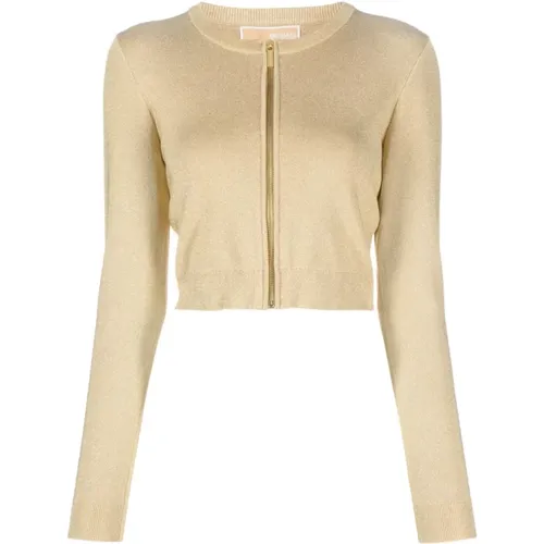 Golden Ribbed Knit Jacket , female, Sizes: M, L - Michael Kors - Modalova