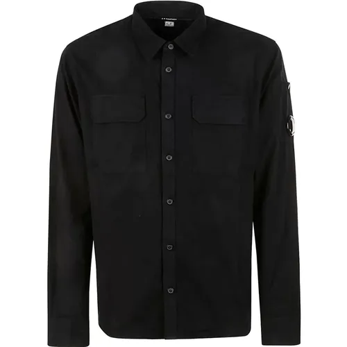 Schwarzes Baumwollhemd mit 2 Taschen , Herren, Größe: S - C.P. Company - Modalova