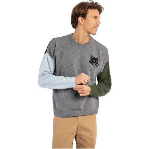 Color Block Fox Head Sweaters , male, Sizes: M - Maison Kitsuné - Modalova