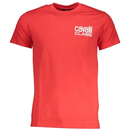 Rotes Baumwoll-Print-Logo-T-Shirt , Herren, Größe: 2XL - Cavalli Class - Modalova