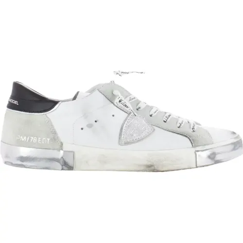 Niedrige Foxy Laminierter Weiß Silber Sneakers , Herren, Größe: 41 EU - Philippe Model - Modalova