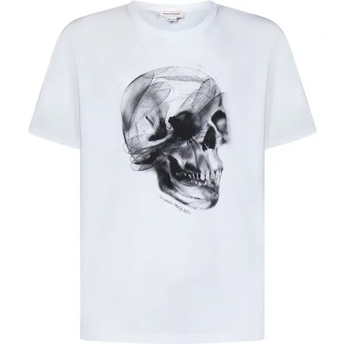 Dragonfly Skull Print Crewneck T-shirt , male, Sizes: S - alexander mcqueen - Modalova